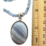 Blue Lace Agate Solid 925 Sterling Silver Pendant Necklace