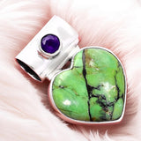 Green Mojave Turquoise & Amethyst Solid 925 Sterling Silver Pendant