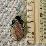 Rhodochrosite & Garnet Solid 925 Sterling Silver Pendant