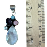 Rainbow Moonstone Larimar Amethyst Pink Opal Pearl Solid 925 Sterling Silver Pendant