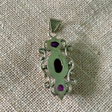 Rhodonite $ Amethyst Solid 925 Sterling Silver Pendant