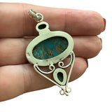 Kingman Blue Copper Turquoise Solid 925 Sterling Silver Pendant