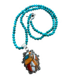 Turquoise & Spiny Oyster Solid 925 Sterling Silver Pendant Necklace