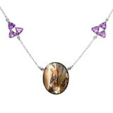 Abalone & Amethyst Solid 925 Sterling Silver Necklace