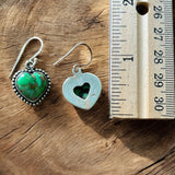 HEART Green Turquoise Solid 925 Sterling Silver Earrings