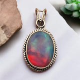 Aurora Opal Solid 925 Sterling Silver Pendant