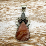 Rhodochrosite & Garnet Solid 925 Sterling Silver Pendant