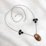 Sunstone & Black Onyx Solid 925 Sterling Silver Necklace