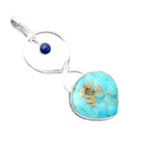 Kingman Turquoise w Pyrite & Lapis Solid 925 Sterling Silver Pendant