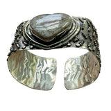 HEART Ocean Jasper Solid 925 Sterling Silver Cuff Bracelet