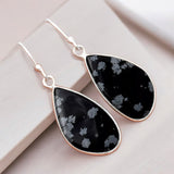 Snowflake Obsidian Solid 925 Sterling Silver Earrings