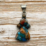 Kingman Turquoise & Spiny Oyster Solid 925 Sterling Silver Pendant