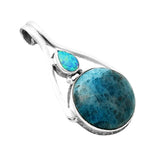 Blue Apatite & Fire Opal Solid 925 Sterling Silver Pendant