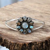 FLOWER Labradorite Solid 925 Sterling Silver Cuff Bracelet