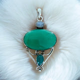 Chrysoprase, Moonstone & Green Onyx Solid 925 Sterling Silver Pendant