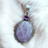 Pink Kunzite & Amethyst Solid 925 Sterling Silver Pendant