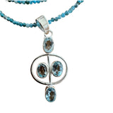 Blue Topaz Solid 925 Sterling Silver Pendant Necklace