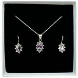 Amethyst Solid 925 Sterling Silver Pendant Earrings Set