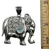 ELEPHANT Blue Topaz Solid 925 Sterling Silver Pendant