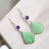 Variscite & Amethyst Solid 925 Sterling Silver Earrings