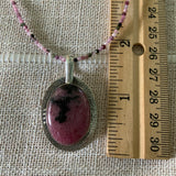 Rhodonite & Tourmaline Solid 925 Sterling Silver Pendant Necklace