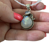 Rainbow Moonstone Solid 925 Sterling Silver Pendant Necklace