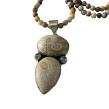 Fossilized Coral Solid 925 Sterling Silver Pendant Necklace