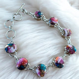 Pink Dahlia Turquoise Solid 925 Sterling Silver Bracelet