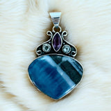 Owyhee Opal Moonstone Amethyst Solid 925 Sterling Silver Pendant