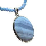 Blue Lace Agate Solid 925 Sterling Silver Pendant Necklace