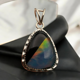 Black Onyx & Aurora Opal Solid 925 Sterling Silver Pendant