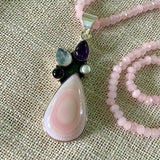 Pink Opal Amethyst Pearl Solid 925 Sterling Silver Pendant