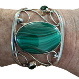 Malachite & Green Onyx Solid 925 Sterling Silver Cuff Bracelet