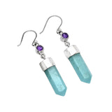 Amazonite & Amethyst Solid 925 Sterling Silver Earrings