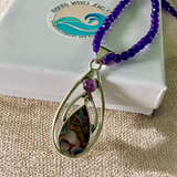 Abalone & Amethyst Solid 925 Sterling Silver Pendant Necklace