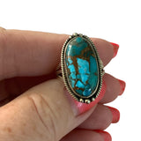 Kingman Copper Turquoise Solid 925 Sterling Silver Ring 5.5