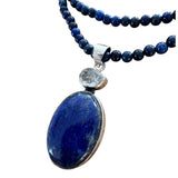 Blue Lapis & Herkimer Diamond Solid 925 Sterling Silver Pendant Necklace