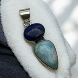 Larimar & Blue Lapis Solid 925 Sterling Silver Pendant