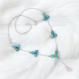 Nevada Turquoise & Rose Quartz Solid 925 Sterling Silver Necklace