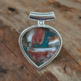 Kingman Turquoise & Spiny Oyster Solid 925 Sterling Silver Pendant