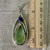 Prehnite & Lapis Solid 925 Sterling Silver Pendant