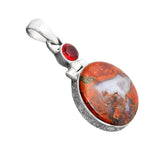 Cady Mountain Agate & Garnet Solid 925 Sterling Silver Pendant