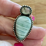 Botswana Agate & Prehnite Solid 925 Sterling Silver Ring 6