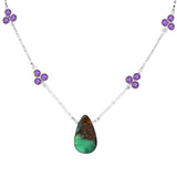 Boulder Chrysoprase & Amethyst Solid 925 Sterling Silver Necklace