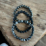 Black & Gray stack of gemstone Bracelets