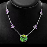 Green Mojave Turquoise & Amethyst Solid 925 Sterling Silver Necklace