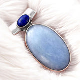 Angelite & Blue Lapis Solid 925 Sterling Silver Pendant