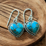 HEART Blue Turquoise Solid 925 Sterling Silver Earrings