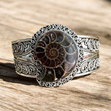 Ammonite Solid 925 Sterling Silver Cuff Bracelet