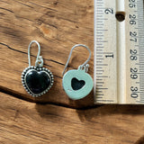 HEART Black Onyx Solid 925 Sterling Silver Earrings